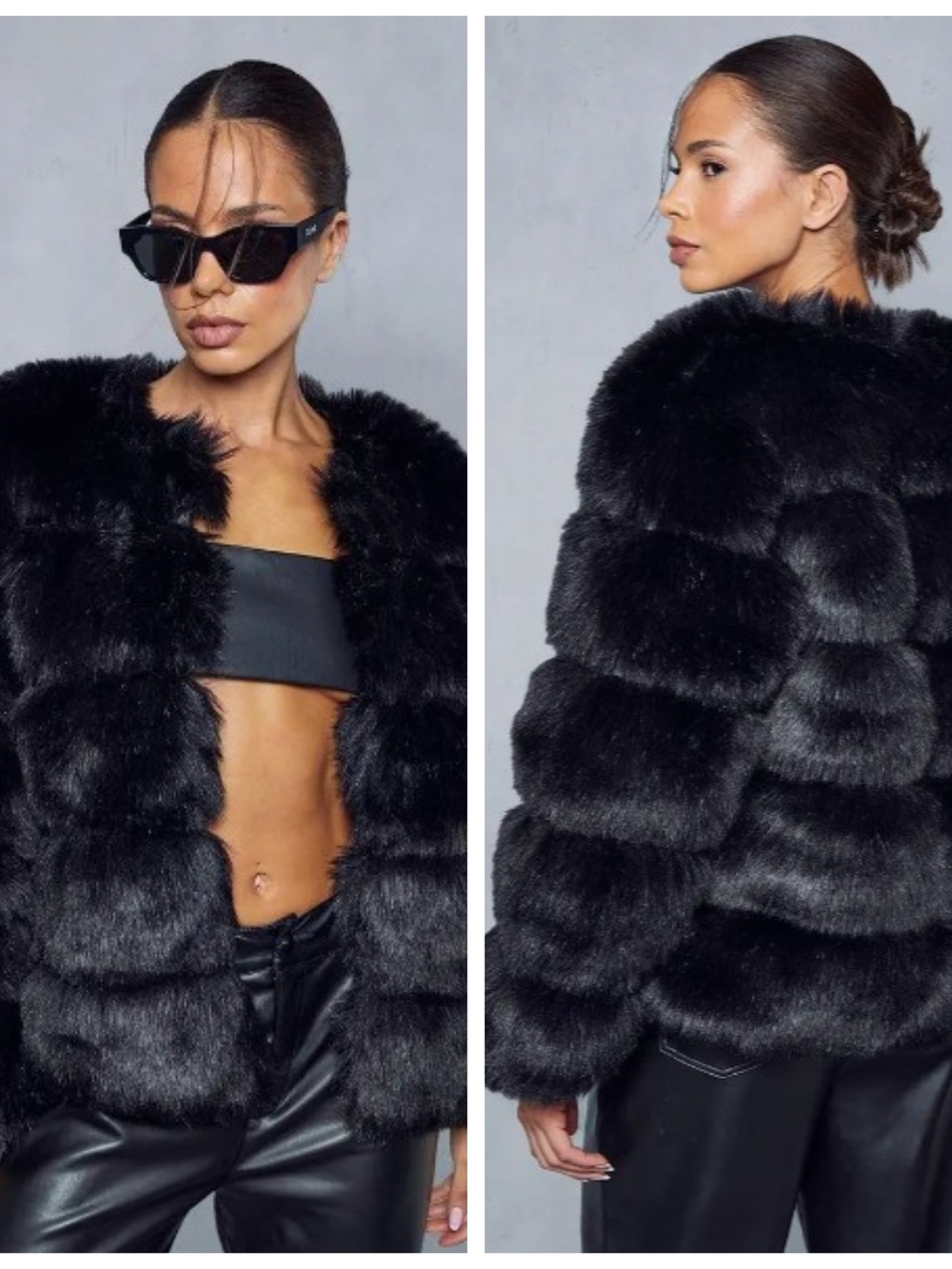 Fashion Brand Company Black Plush Faux‎ Fur Teddy Jacket